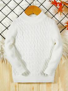 Young Boys' Cable Knit Sweater - White - View 1