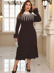 SHEIN Clasi Vestido De Suéter De Talla Grande Decorado Con Diamantes De Imitación