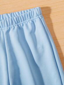 SHEIN Tween 女孩字母圖案短款運動衫和運動褲 - 藍色 - 查看 8