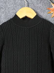 Young Boy Solid Mock Neck Sweater - Black - View 3