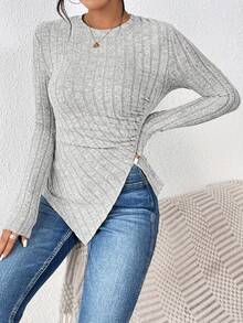 SHEIN Frenchy 純色不對稱下擺t卹 - 淺灰色 - 查看 6