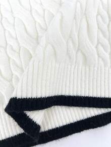 SHEIN Qutie 女性條紋圖案麻花編織套頭毛衣 - 彩色 - 查看 3