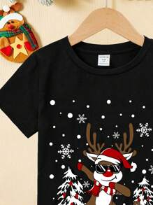 男小童聖誕圖案T恤 - 黑色 - 查看 3