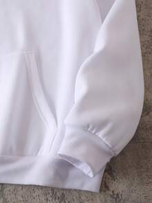 SHEIN EZwear Plus Size Letter Printed Hooded Drawstring Sweatshirt For Women - White - View 5