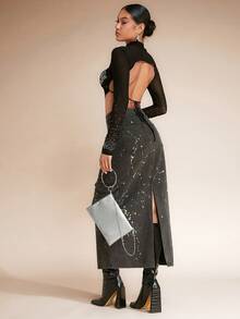 SHEIN BAE 發亮的,金屬亮絲金光閃閃魅力四射,優雅,精美,安靜奢華時尚鋁亮片裝飾晚上手拿包晚餐包,晚會包,優雅水鑽水鑽,水晶裝飾,人造珍珠適合派對女孩,女士,適用於女士,新娘完美適合派對,婚禮,舞會,最好禮物適合女士 - 銀色 - 查看 2