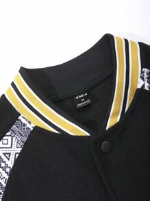 Manfinity Homme Loose Fit Men's Overcoat With Geometric & Slogan Graphic, Raglan Sleeves And Without Hoodie - Multicolor - View 6