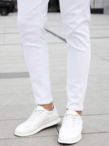 Manfinity Homme Men's Slim Fit Jeans Long Washed Light Jean Cargo Plain All White Work Business Casual Husband Going Out Vacation Work College - White - View 3
