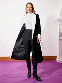 MOTF PREMIUM 束腰兩色絨面外套 - 黑與白 - 查看 10