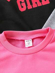 SHEIN 3件裝女童時尚字母印花衛衣休閒透氣毛衣春秋戶外活動兒童上衣 - 彩色 - 查看 7