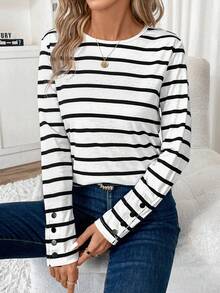 SHEIN Frenchy In sọc Áo thun - Đen và trắng - Xem 6