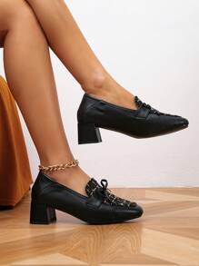 Giày cao gót mũi vuông thời trang đơn giản, cá tính, đơn giản, thời trang, đa năng, có khóa, đế dày, đế xuồng cho nữ - màu đen - Xem 5