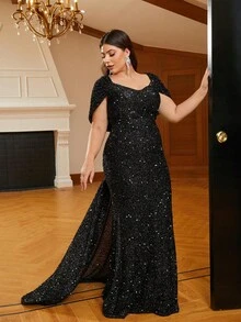 seomiscky Của phụ nữ Kích thước lớn Thon gọn Kim sa Quần bó Đầm dạ hội - màu đen - Xem 5