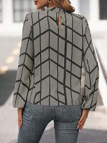 SHEIN LUNE 女款圓點燈籠袖襯衫 - 黑色 - 查看 2