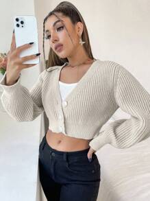 SHEIN Unity Nút phía trước Cắt sửa áo lông cừu - Xám - Xem 1