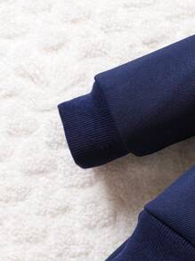 嬰兒男寶寶純色連身衣+連帽呢大衣+褲子 - 寶藍色 - 查看 5