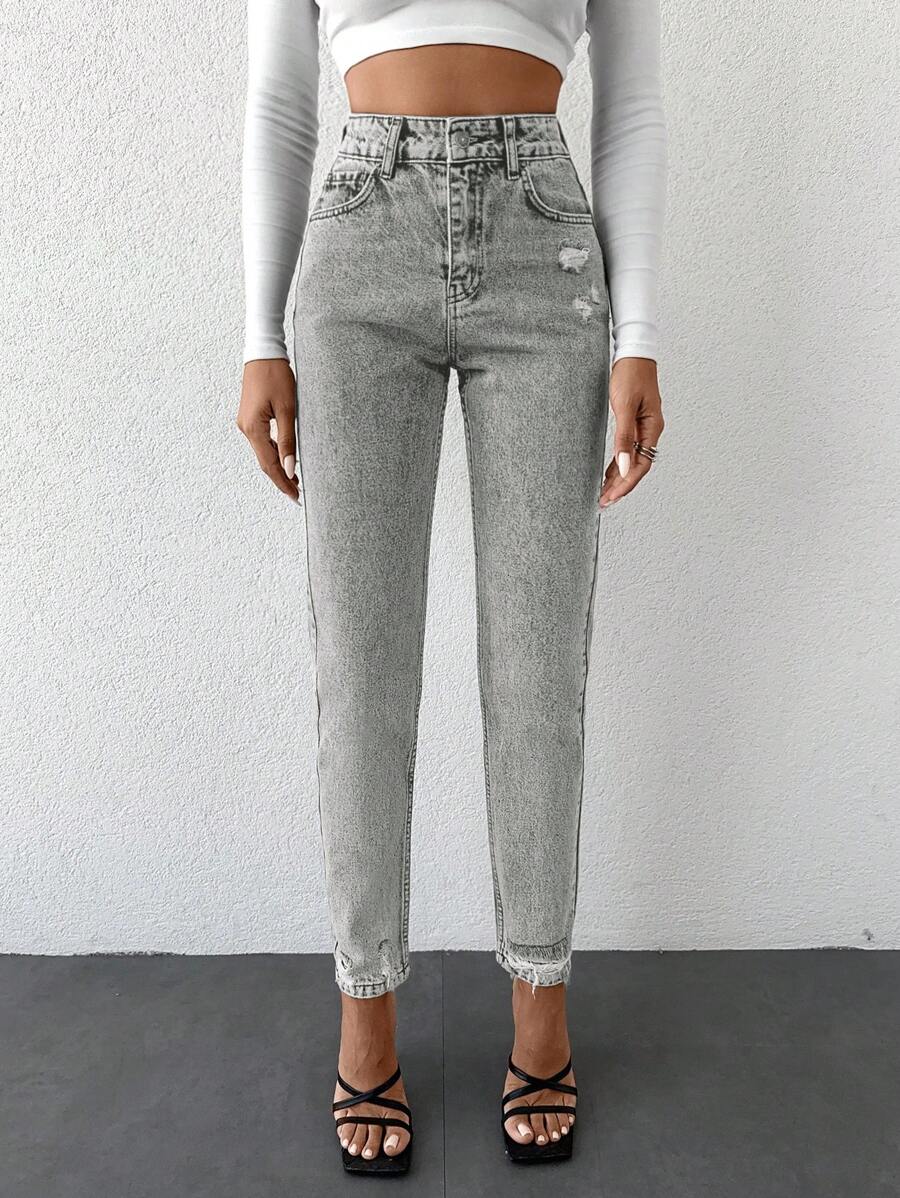 EURMUSE Ladies' Grey Long Jeans ,Petite Women - Light Grey - View 1