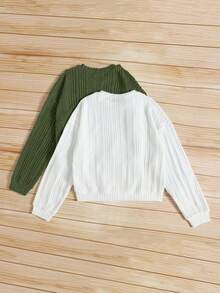 SHEIN EZwear 2 Miếng Chất rắn Thả vai Áo nỉ - xanh quân đội - Xem 2