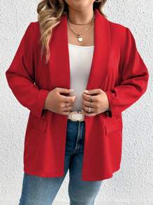 Celure 大碼青果領開門襟西裝外套 - 紅色 - 查看 6