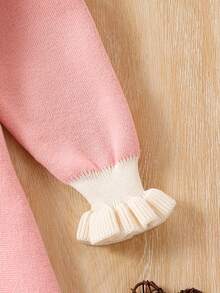 SHEIN 女小童雙色荷葉邊喇叭袖毛衣洋裝 - 粉色 - 查看 6