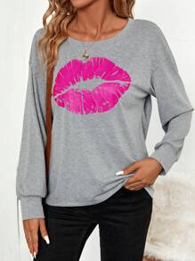 SHEIN LUNE Women's Three-piece Lips Print Sweatshirt - Multicolor - View 4