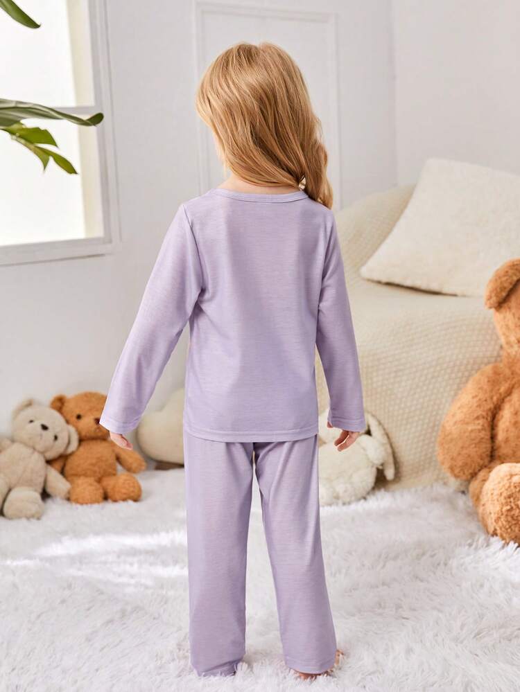 2pcs Toddler Girls' Cute Dinosaur Pattern Long Sleeve T-shirt And Pants Homewear Set For Autumn & Winter