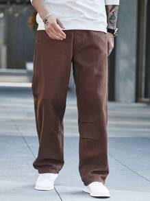 Manfinity Homme 寬鬆直筒男士牛仔褲 - 咖啡棕 - 查看 6