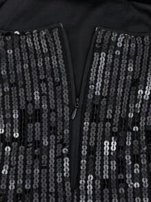 SHEIN ICON Women's Multi-layered Tassel & Sequin Decor Halter Neck Dress - Black - View 3