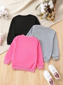 SHEIN 3件裝女童時尚字母印花衛衣休閒透氣毛衣春秋戶外活動兒童上衣 - 彩色 - 查看 2