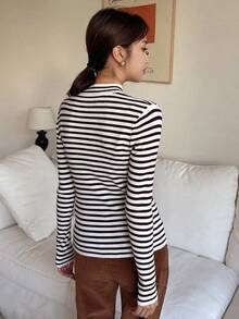 DAZY Của phụ nữ Sọc Thon gọn Áo len - Rỉ Nâu - Xem 2