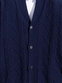 青少年男孩寬鬆版型連結 V 領長袖休閒開襟衫適合青少年 - 寶藍色 - 查看 5