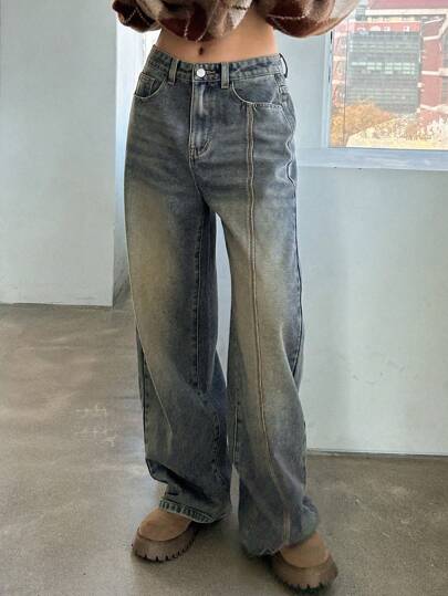 Dazy Star Jeans De Pierna Ancha Con Bolsillos Inclinados Anchos