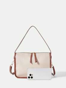 BizChic Double Zipper Decor Adjustable Strap Square Bag - Khaki - View 8