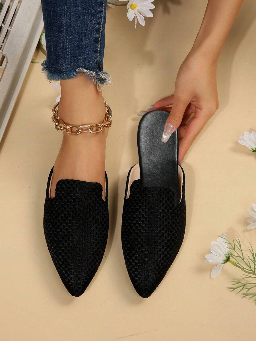 2025 Autumn Oversize 35-45 Women's Pointed Toe Slip-On Flats, Gold Color, Low Heel, Outdoor & Daily Wear PU Leather Soft Sole Moccasins Flat Shoes, Fit With Dresses, Slip On Design,Mule