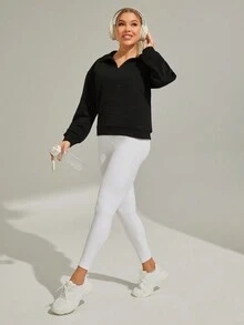 Daily&Casual Sudadera Deportiva De Textura Con Solapa - Negro - Ver 6