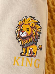 2023年春秋新款嬰兒男童獅子印花長袖運動服和慢跑褲套裝,休閒運動風格 - 杏色 - 查看 8