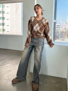 Dazy Star 寬腳牛仔褲,有寬大的斜口袋 - 中等水洗藍 - 查看 8