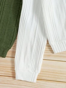 SHEIN EZwear 2 Miếng Chất rắn Thả vai Áo nỉ - xanh quân đội - Xem 4