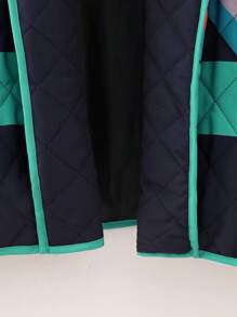 Geo Print Drop Shoulder Open Front Quilted Coat - Multicolor - View 5