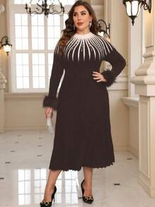 SHEIN Clasi Vestido De Suéter De Talla Grande Decorado Con Diamantes De Imitación
