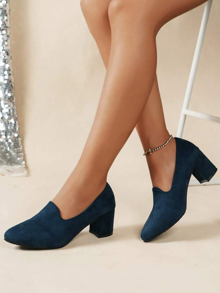 Women's Blue High-heeled Pumps, Navy Blue High-heeled Shoes, Coarse Heeled  Party Pumps, Wide Fitting, Healing Blue | SHEIN USA