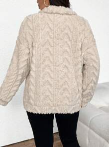 SHEIN Frenchy Hơn Khóa kéo một phần tư Thả vai Teddy Áo nỉ - Màu be - Xem 2