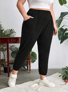 SHEIN LUNE Plus Solid Slant Pocket Sweatpants
