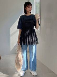 FRIFUL Của phụ nữ Off-shoulder Áo Với Hem - màu đen - Xem 3