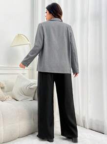 SHEIN EZwear Kích thước lớn Của phụ nữ Cổ bẻ Bộ đồ Áo khoác Và Quần Bộ - Xám - Xem 2