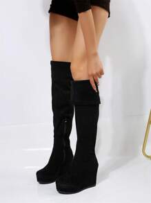 Women's Over-the-knee Boots With Hidden Heel, Wedge Bottom, And Thick Platform For Winter 2023 - Black - View 5