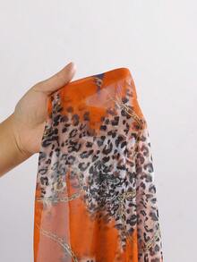 Vestido capa de una sola manga con abertura alta y estampado de leopardo para mujer - Multicolor - Ver 4