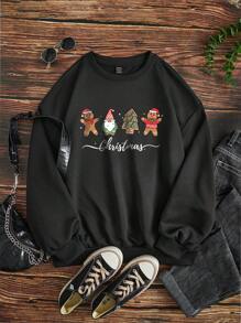 SHEIN LUNE In Giáng sinh Thả vai Áo nỉ - màu đen - Xem 1