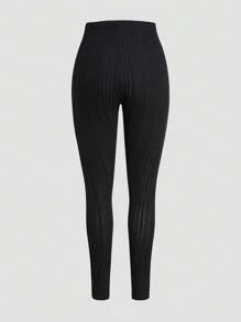 SHEIN Unity 3pcs Solid Ribbed Knit Leggings - Black - View 4