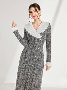 Modelyn V 领蕾丝细节收腰优雅连衣裙长款晚礼服 - 彩色 - 查看 3
