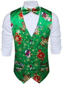 Men's Christmas Printed Suit Vest - Green - View 1
